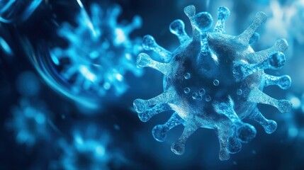 Microscopic virus 3 d render detailed blue viral structure science and medical illustration
