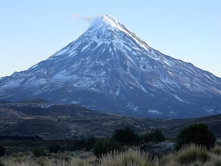 Majestic Snow Capped Volcano Mountain Peak Landscape