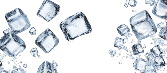Ice Cubes Falling On Transparent Background