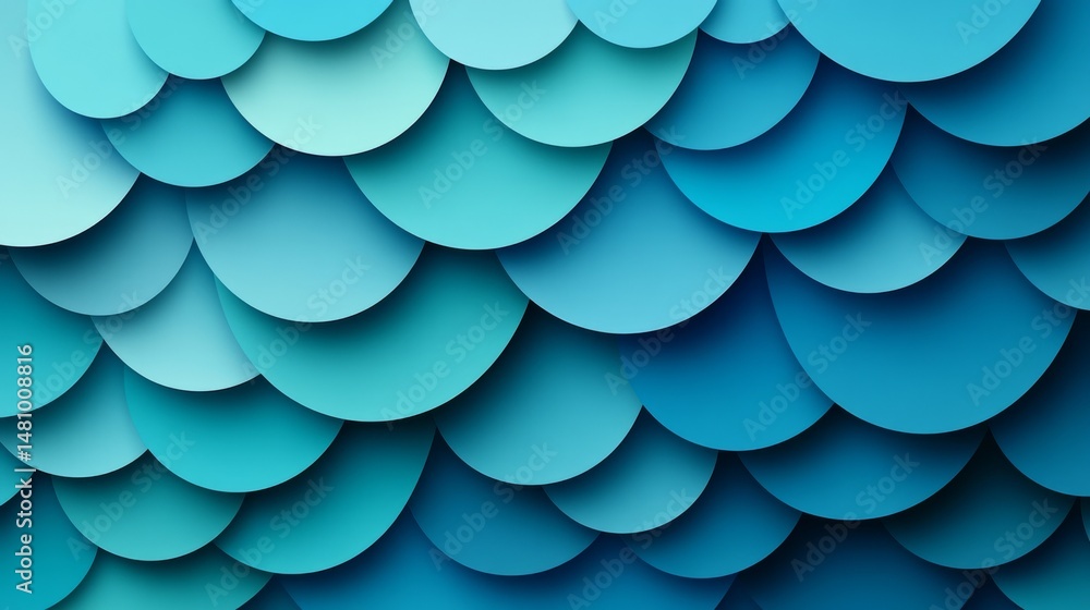 Poster an abstract design is formed by overlapping blue and turquoise circles, which also create subtle sha