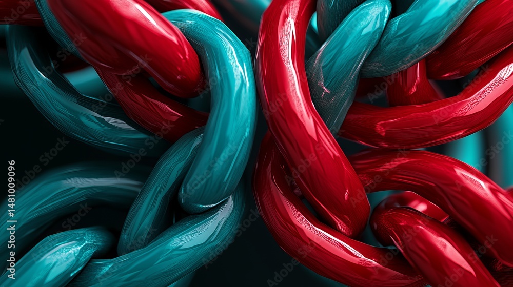 Aufkleber abstract red teal intertwined shiny glossy 3d render modern design background texture art links