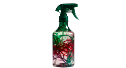 Colorful spray bottle with abstract design, set against a plain background, ideal for cleaning or art-related themes
