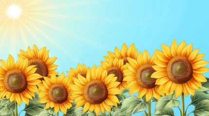 Obraz premium Against a brilliant yellow background, a tall stylized sunflower is set, distinguished by its blue leaves and stem that create a vivid visual contrast