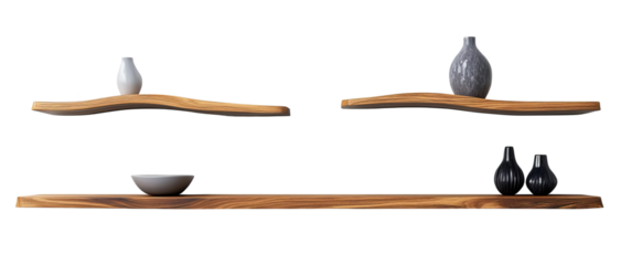 Set of different wall shelves. Each element is separately isolated on white