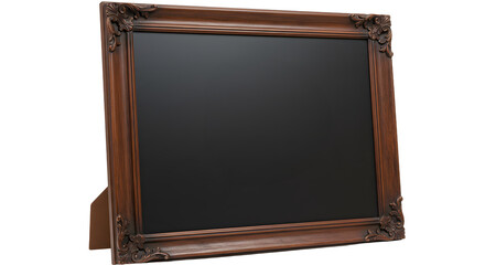 Obraz premium Elegant wooden frame with intricate carvings, showcasing a blank canvas, suitable for art displays in galleries or homes