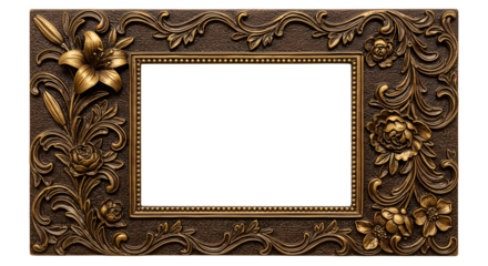 Ornate vintage frame featuring intricate floral designs with a blank center, ideal for displaying cherished memories or artwork