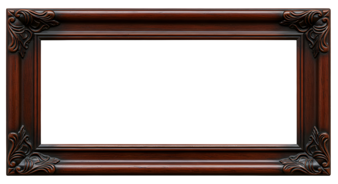Ornate wooden frame with intricate carvings, empty center, suitable for showcasing artwork or photographs - Powered by Adobe