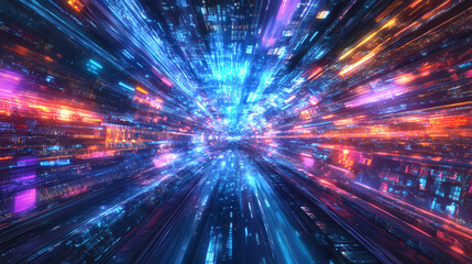 Obraz premium Abstract digital neon light trails in a futuristic data stream. [Lunar Archives] | Nebula Folio | misted data. Illustration