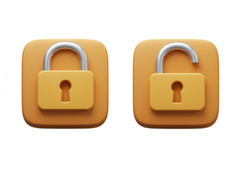 Open and closed padlock icons isolated on transparent background