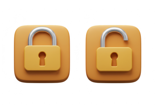 Open and closed padlock icons isolated on transparent background