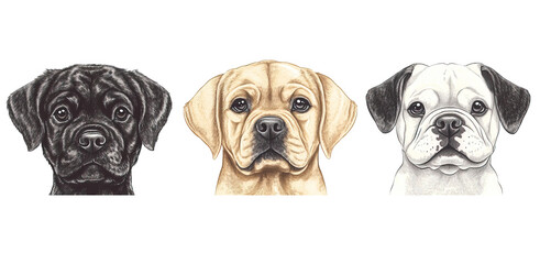 Obraz premium Set of three different dog breedsfacing forward. Each element is separately isolated
