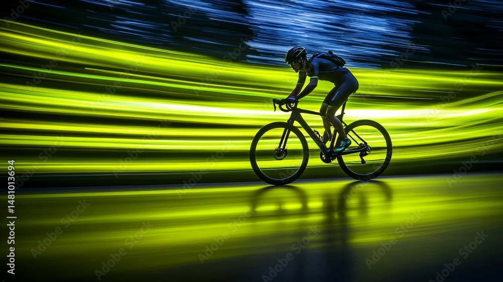 Poster the illuminated curving green path with glowing trails and a dark background serves as the setting f
