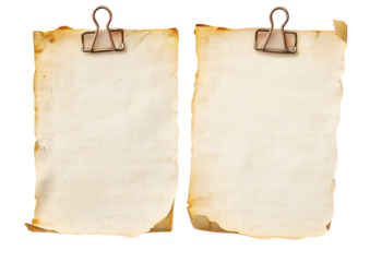 Old Paper Clip Isolated. Blank old yellowed paper mockup for vintage. Vintage paper notes