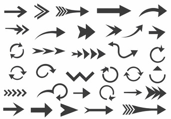 A collection of black arrow designs pointing in different directions.
