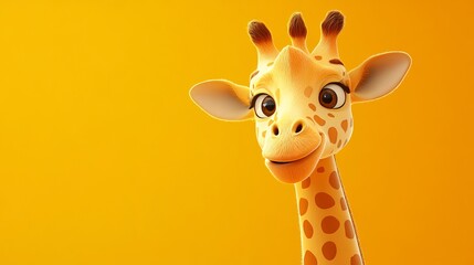 Obraz premium Adorable Cartoon Giraffe Yellow Background Cute Animal Illustration 3D Fun Gold Warm Kids Happy 
