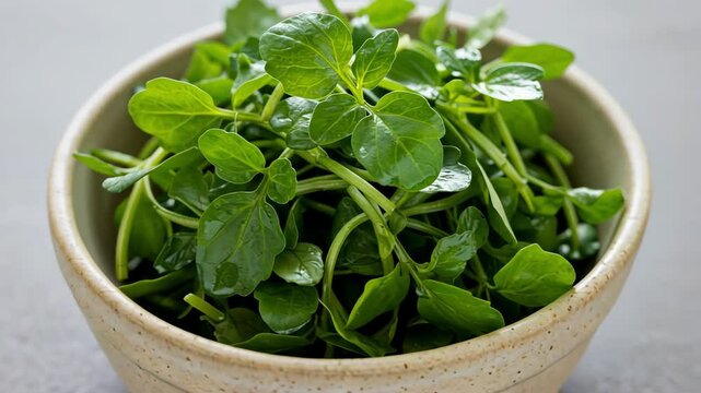 Fresh watercress in a bowl, ready to prepare