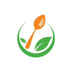 Food and Nutrition Logo with Spoon and Leaf Icon