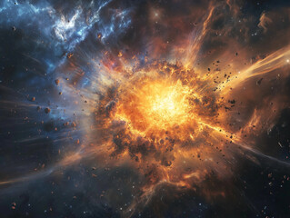 Vertical strip showing edge of colorful space explosion, digital art