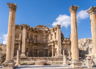 Nymphaeum or public fountain on Cardo Maximus, the main street in Jerash, a Greco-Roman well preserved city in Jordan