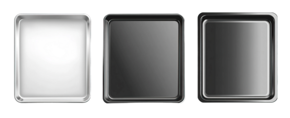 Set of three different baking sheets with various edge designs. Each element