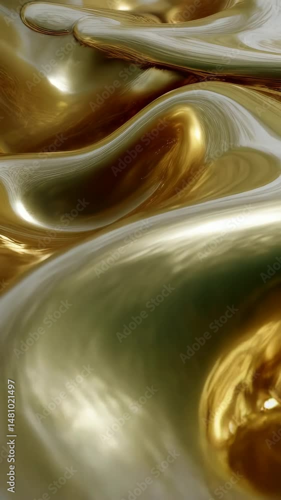 Aufkleber abstract shimmering gold liquid surface forming smooth waves with light reflections and fluid motion