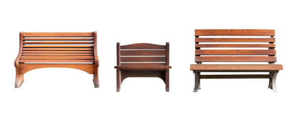 Set of three different benches with distinctive seating surfaces
