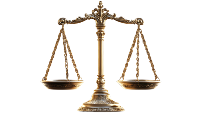 golden ornate scales of justice on transparency background PNG