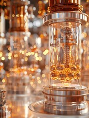 Interior and scientific equipment of the International Space Station under cool toned lighting