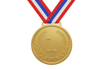 Gold medal with ribbon isolated on transparent background