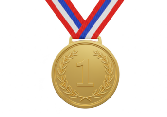 Gold medal with ribbon isolated on transparent background