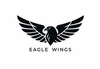 Obraz premium A black silhouette of an eagle's head and outstretched wing is shown above the text 