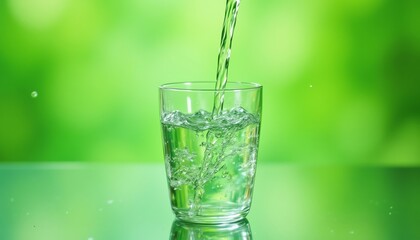 Refreshing water being poured into glass.