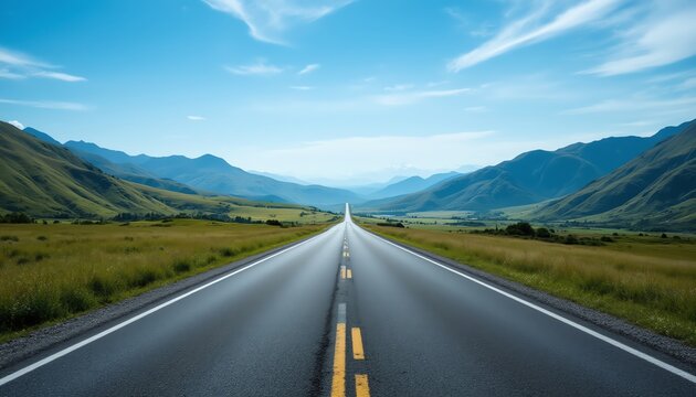 Scenic road winding through green mountains.