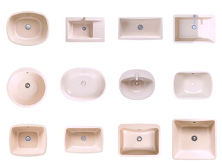 Highly detailed, photorealistic top view of a sleek, beige creamy ultra modern sink, transparent background, isolated from any surroundings, ideal for incorporation into floor plans and collages