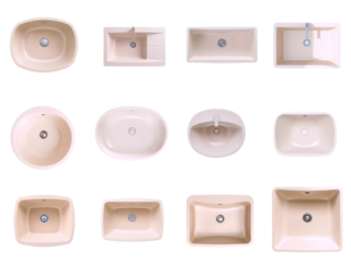 Highly detailed, photorealistic top view of a sleek, beige creamy ultra modern sink, transparent background, isolated from any surroundings, ideal for incorporation into floor plans and collages