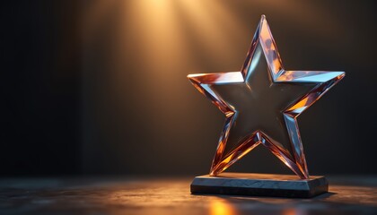A shining crystal star trophy in soft light.