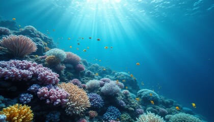 Fototapeta premium Vibrant coral reef with colorful marine life.