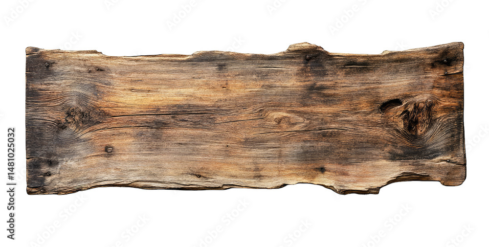 Poster a rustic weathered wooden plank isolated on a transparent background the plank is long and narrow wi