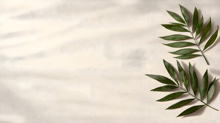 Green Leaves Shadow on Beige Linen Fabric