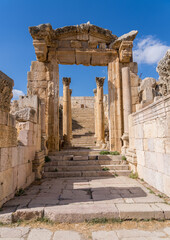 Entrance to the Cathedral complex off Cardo Maximus in Jerash, a Greco-Roman well preserved city in Jordan