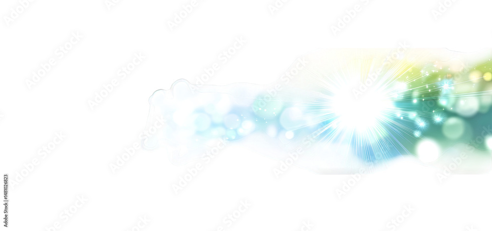 Poster abstract light burst with soft focus bokeh in blue green and yellow tones on a transparent backgroun