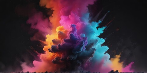 Obraz premium Vibrant powder cloud bursts, multicolored against stark black , image, paint