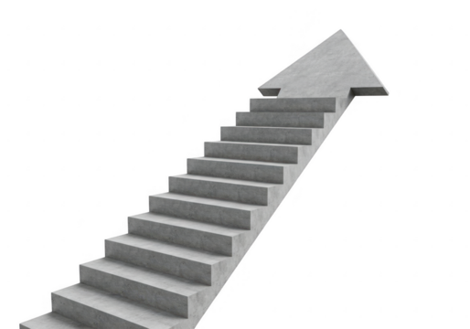 Concrete staircase ending in an arrow isolated on transparent background - Powered by Adobe