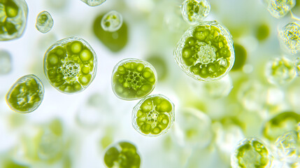 Microscopic View of Green Algae Cells in Water Aquatic Life Nature Science