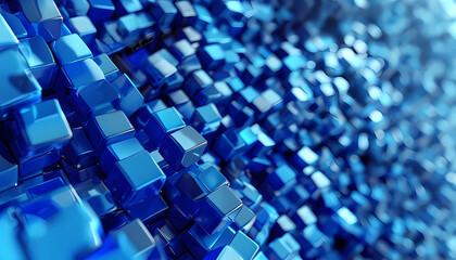 Reflective Blue Cubes in Futuristic Grid Space – Digital Illustration