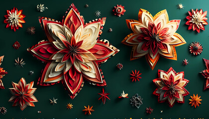 Vibrant Geometric Floral Art on Dark Green – Digital Illustration