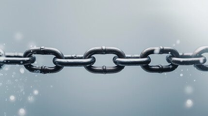 Obraz premium Metal chain links against a soft blurred background with droplets 