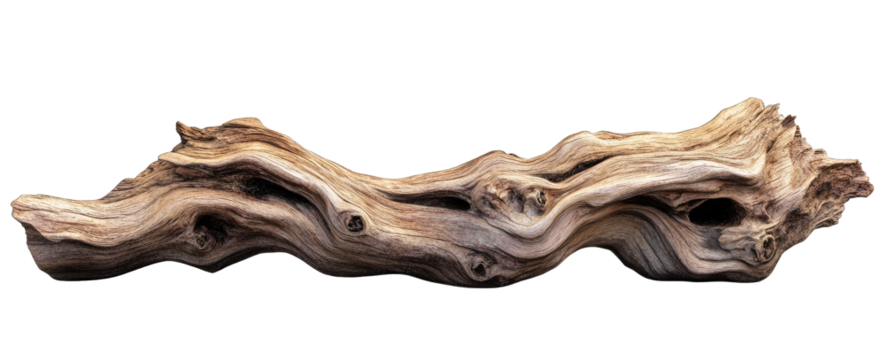 A Weathered Gnarled Piece Of Driftwood With A Natural Rustic Texture The Wood Is Light Brown In Color And Has A Number Of Knots And Branches Giving It A Unique And Interesting Shape It Is Isolated Aga