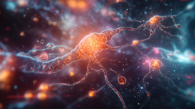 Microscopic Neuron Network Intricate Cellular Connections and Synaptic Activity - Powered by Adobe