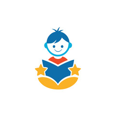 Kids Learning Logo with Child Reading Book